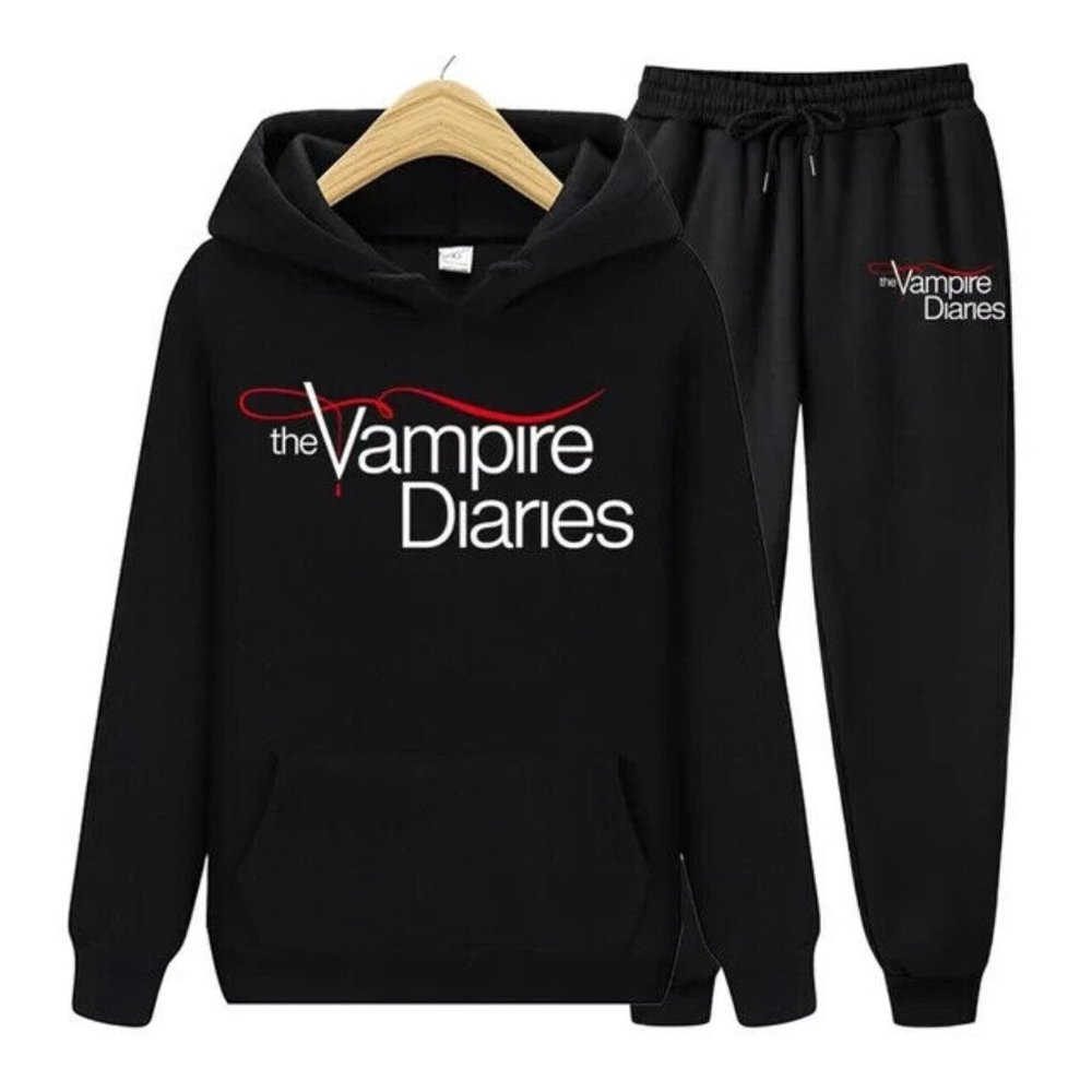 NEW ! The Vampire Diaries Hoodies+Jogging Suit Sweatshirt Pant Sets Black Sz M